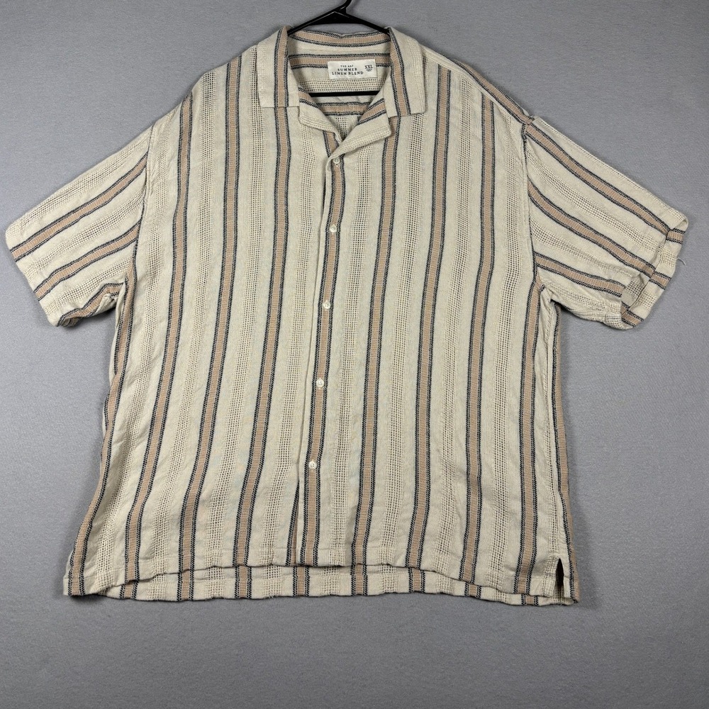 Abercrombie & Fitch Summer Linen Blend Striped Button Up XXL Cream Beige